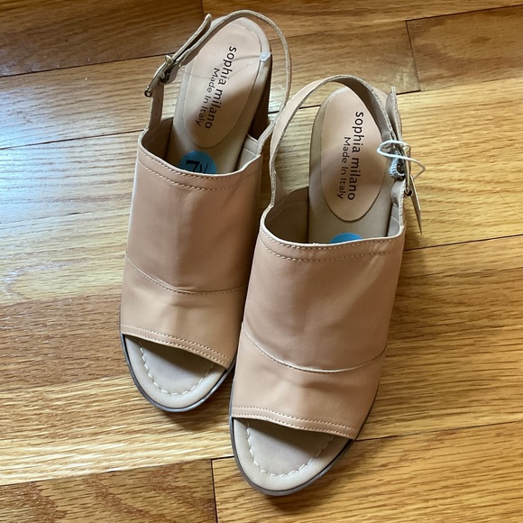 💕 Tan Leather Slingbacks with Stacked Heel 💕 - Picture 4 of 15